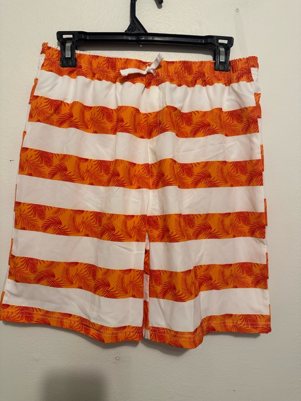 Banana Boat Men's XL Orange White Striped Palm Leaf Swim Trunks